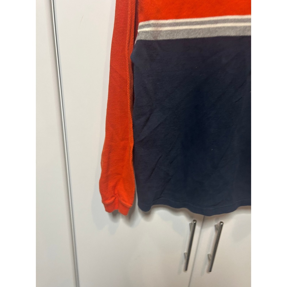Gap Mens XS Long Sleeve Pique Polo Shirt Orange Navy Blue Colorblock Cotton - Picture 13 of 16
